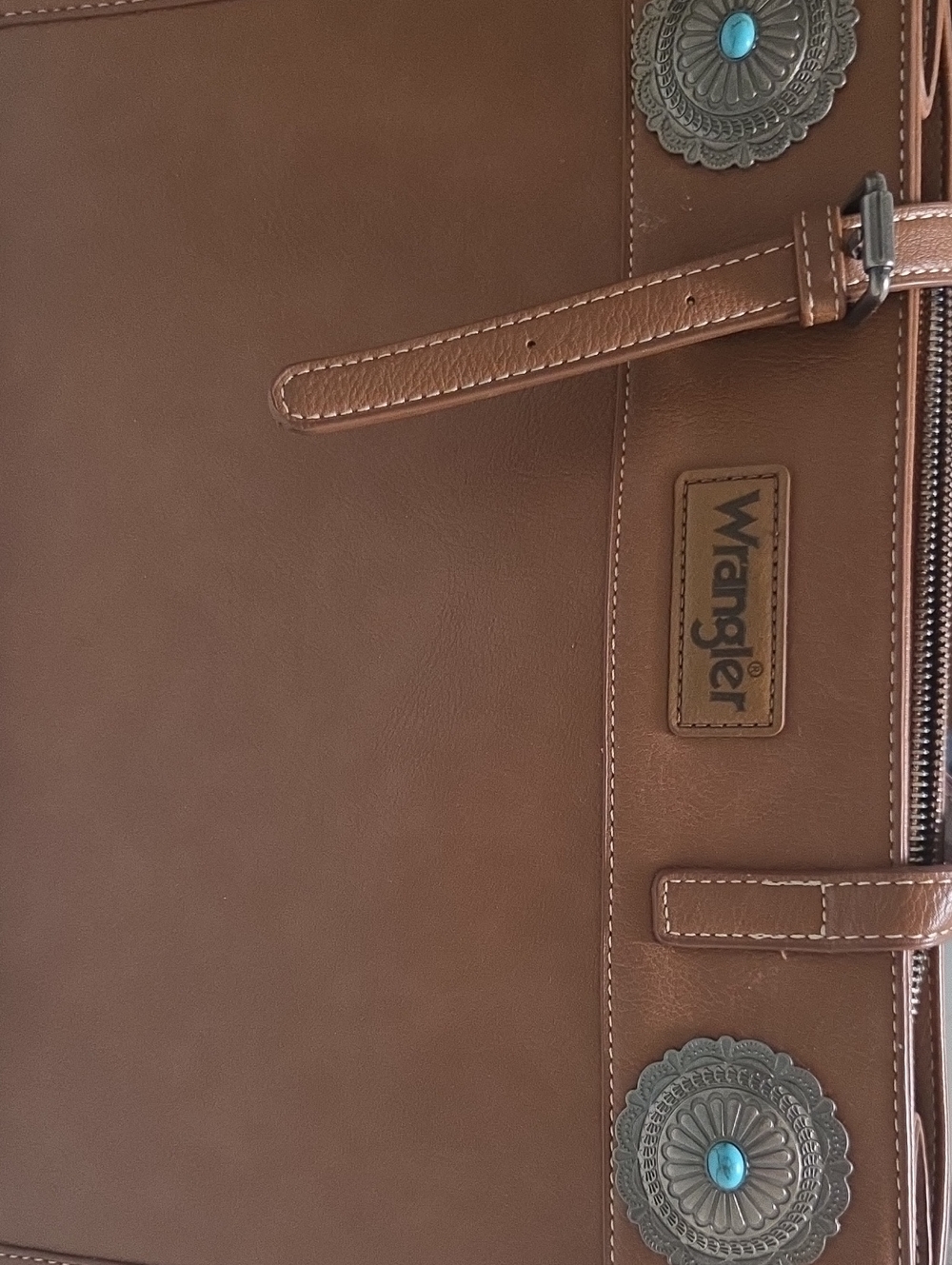 Wrangler Tan Faux-Leather Messenger Bag with Concho Accents